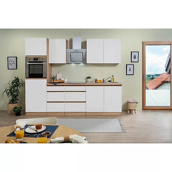 Respekta Küchenzeile GLRP270HESWM Grifflos 270 cm Weiß matt-Sonoma Eiche günstig online kaufen