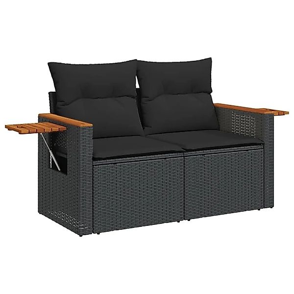 vidaXL Gartensofa mit Kissen 2-Sitzer Schwarz Poly Rattan 365994 günstig online kaufen