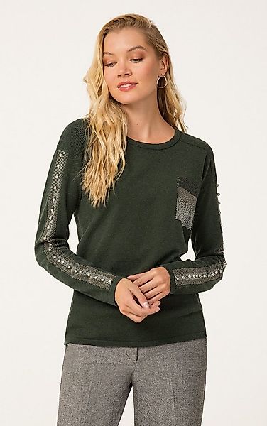 Passioni Strickpullover in Dunkelgrün mit Glitzerdetails günstig online kaufen