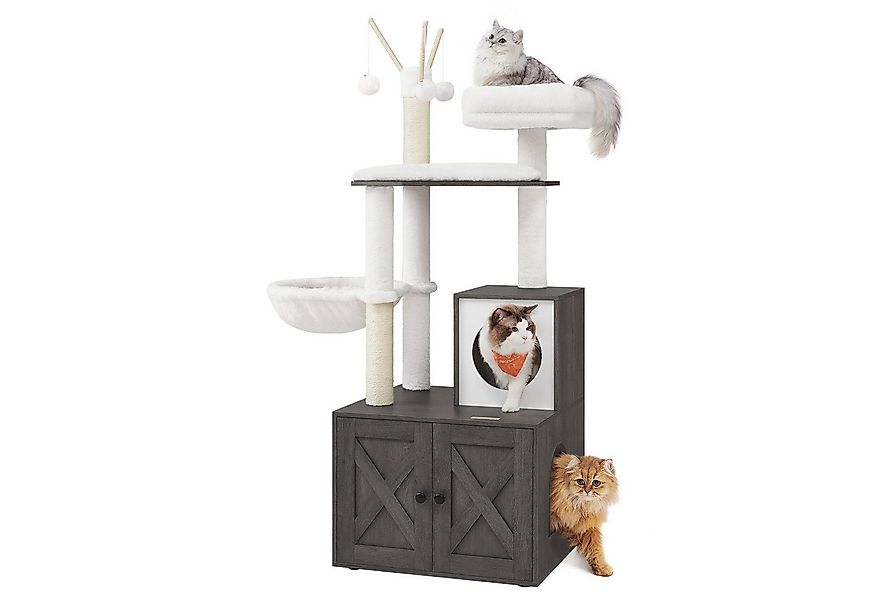FEANDREA Kratzbaum, mit Katzenklo-Schrank abnehmbaren Plüschbällen 140 cm günstig online kaufen