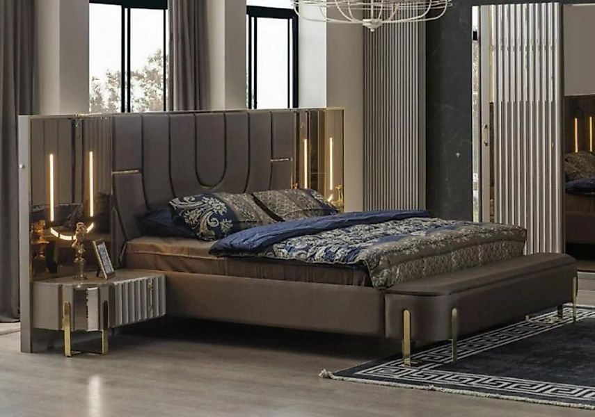JVmoebel Bett Luxus Bett Betten Modern Doppelbett Braun Bettrahmen Schlafzi günstig online kaufen