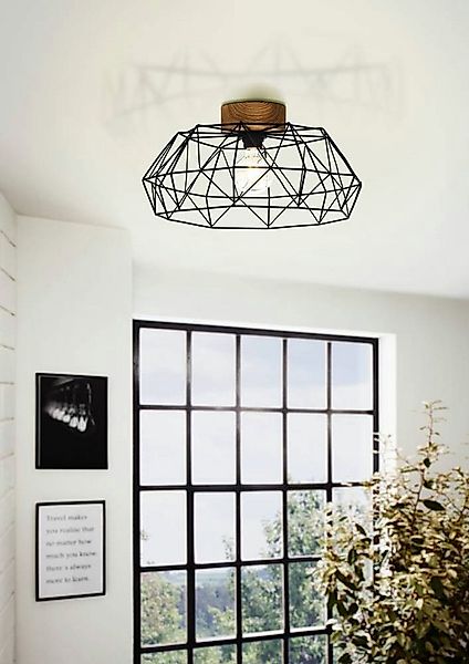 EGLO Deckenleuchte PADSTOW Deckenlampe, Stahl und Holz, E27, IP20, Wohnzimm günstig online kaufen