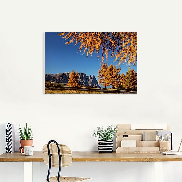 Artland Leinwandbild »Goldener Herbst auf der Seiser Alm«, Wiesen & Baumbil günstig online kaufen
