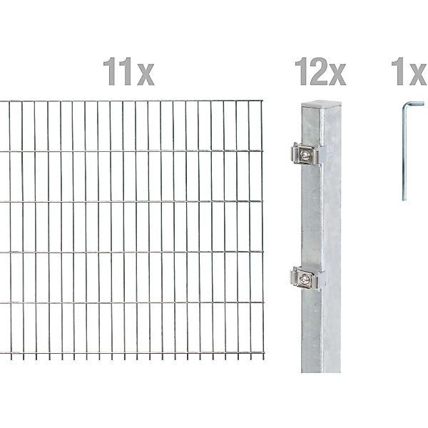 Metallzaun Grund-Set Doppelstabmatte feuerverzinkt 11 x 2 m x 1,4 m günstig online kaufen