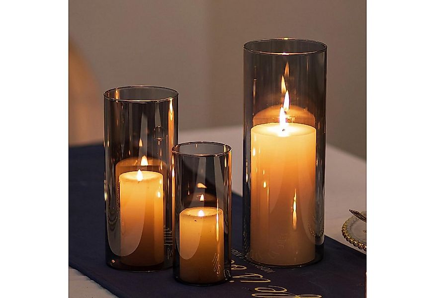 LuxusKollektion Windlicht Windlicht Glas Kerzenständer 3-tlg. Set Grau für günstig online kaufen
