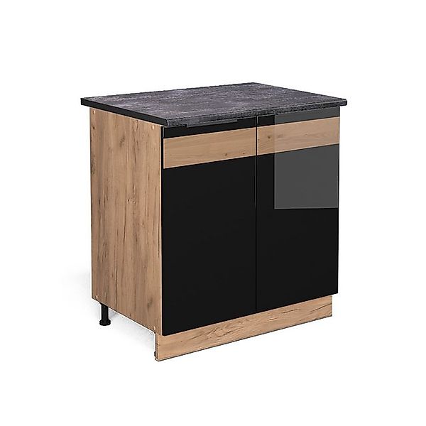 Vicco Spülenunterschrank Fame-Line Schwarz Eiche hochglanz/Goldkraft Eiche günstig online kaufen