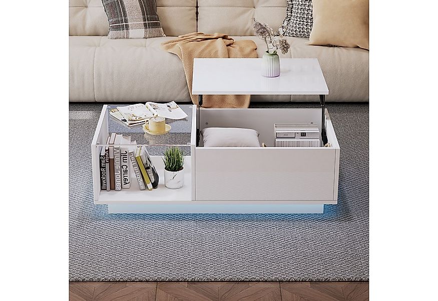 Merax Couchtisch höhenverstellbar Sofatisch mit Hebefunktion und Stauraum ( günstig online kaufen