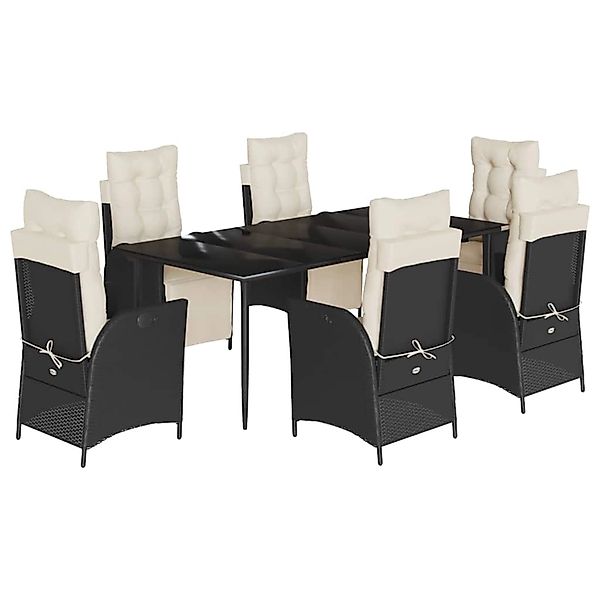 vidaXL 7-Tlg Garten-Essgruppe mit Kissen Schwarz Poly Rattan 3213383 günstig online kaufen