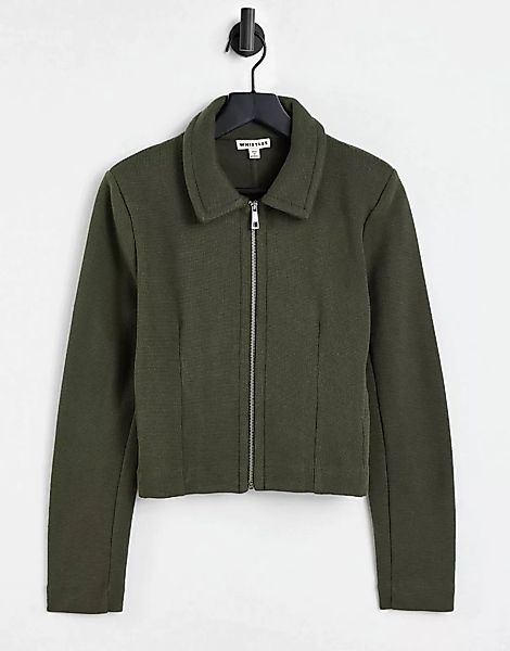 Whistles – Jersey-Jacke mit Reißverschluss vorne in Khaki-Grün günstig online kaufen