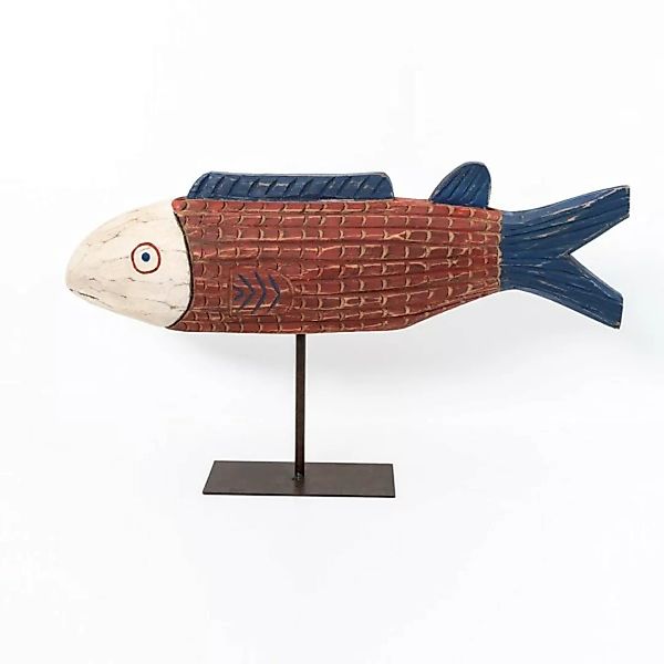 Fisch in Holz in leuchtenden Farben geschnitzt rotbraun günstig online kaufen
