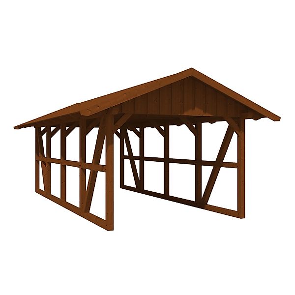 Skan Holz Carport Schwarzwald mit Dachschalung 424 x 772 cm Nuss günstig online kaufen