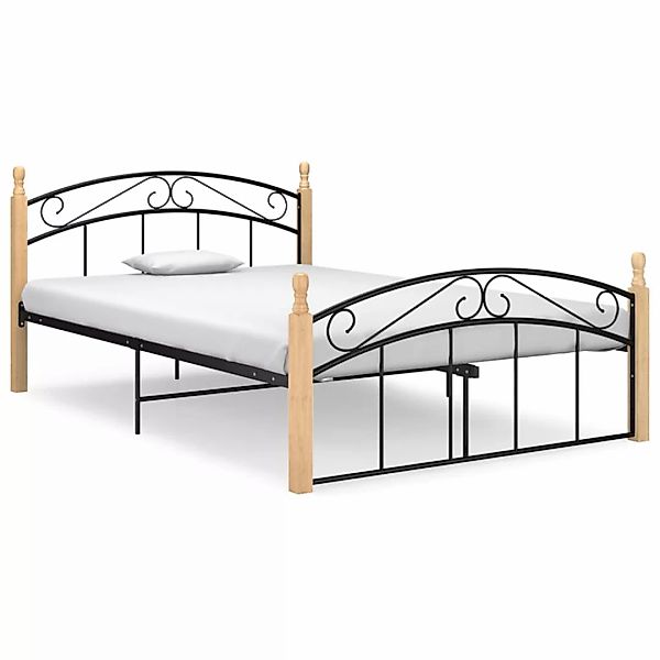 Massivholzbett Schwarz Metall Und Eiche 140x200 Cm günstig online kaufen