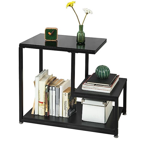 SoBuy Beistelltisch Sofatisch mit Glasplatte und 3 Ablagen FBT65-SCH günstig online kaufen