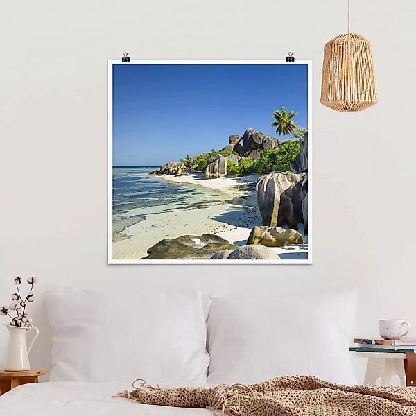 Poster Strand - Quadrat Traumstrand Seychellen günstig online kaufen
