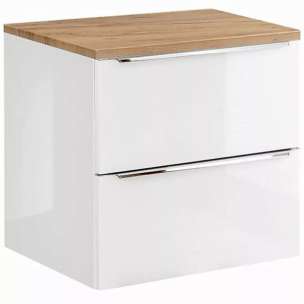 Lomadox Waschbeckenschrank TOSKANA-56 weiß mit Wotaneiche 61/59,5/46 cm günstig online kaufen