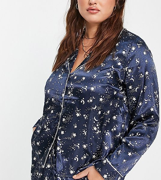 Vero Moda Curve – Mix & Match – Langärmliges Pyjamahemd mit kosmischem Prin günstig online kaufen