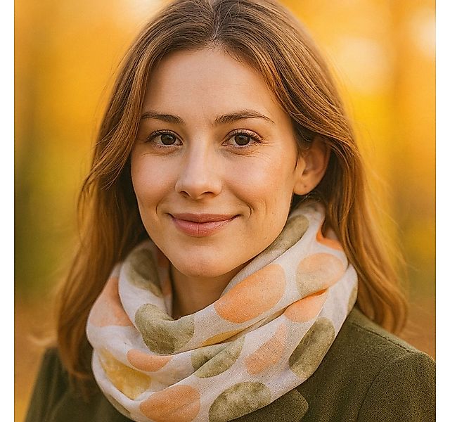 Faera Loop, Damen Schal gepunktet weich leicht Loop Rundschal mit großen Pu günstig online kaufen