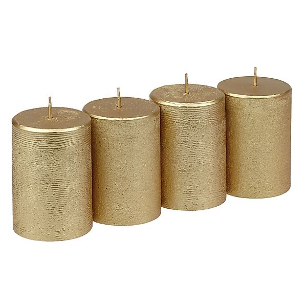 Steinhart Stumpenkerze Rustic-Glanz Ø 5,8 cm x 8 cm 4er-Pack Gold günstig online kaufen