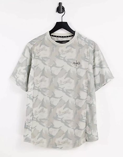 Avant Garde – Spartan – Sport T-Shirt mit hellem Military-Muster-Grau günstig online kaufen