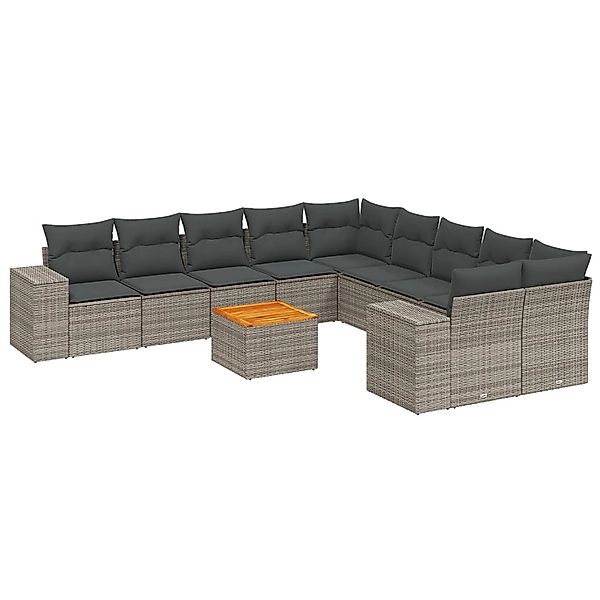 vidaXL 11-tlg Garten-Sofagarnitur mit Kissen Grau Poly Rattan Modell 46 günstig online kaufen