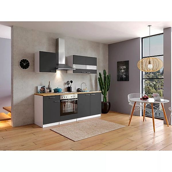 Respekta Küchenzeile KB210WG 210 cm Grau-Weiß günstig online kaufen