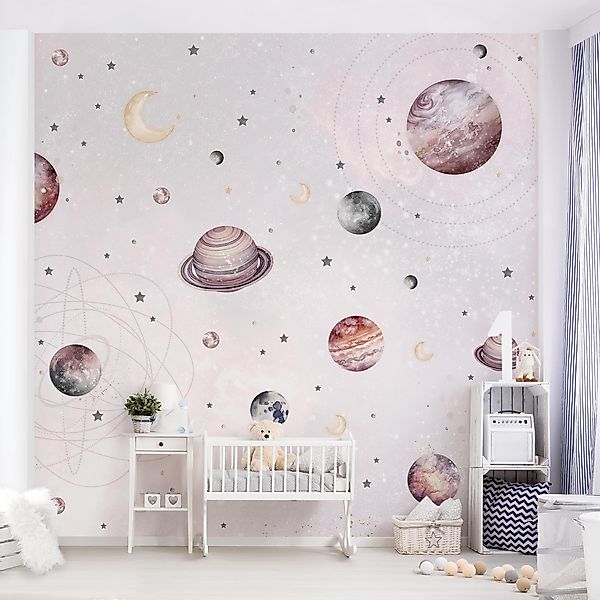 Bilderdepot24 Kindertapete Planeten Mond Sterne Aquarell günstig online kaufen
