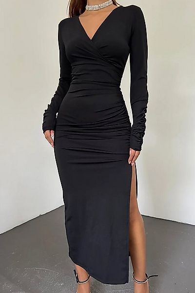 WOMAN VISION Minikleid Wickelkleid mit Schlitz und langen Ärmeln günstig online kaufen