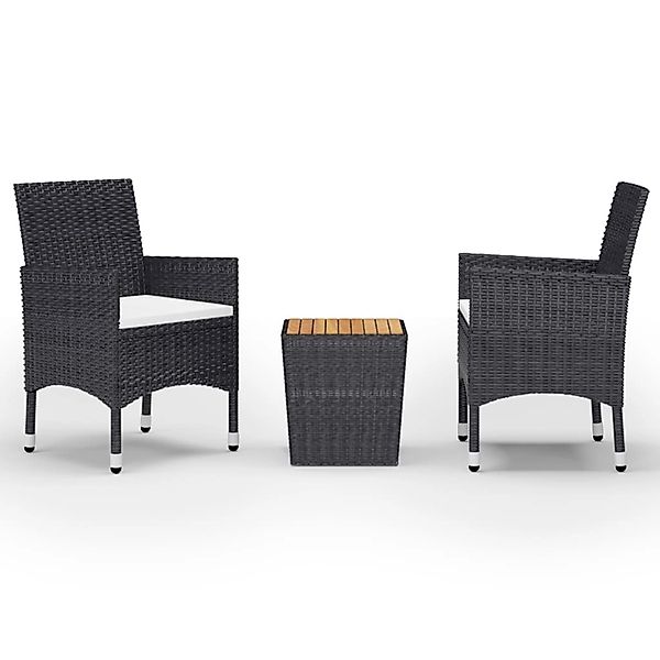 vidaXL 3-Tlg Bistro-Set Poly Rattan und Massivholz Schwarz 3095935 günstig online kaufen