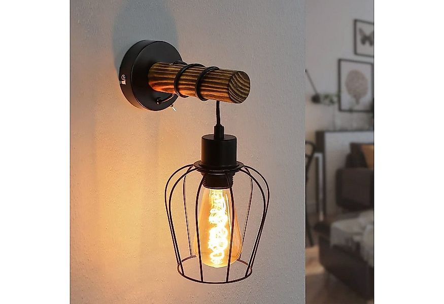 ZMH Wandleuchte Retro Wandleuchte Holz Innen Wandlampe Vintage mit Schalter günstig online kaufen