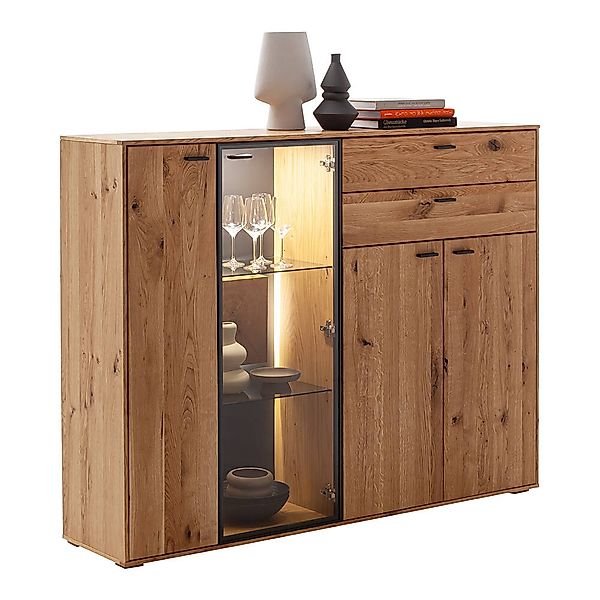 Highboard inkl. Beleuchtung, Eiche teilmassiv, AVETRANA-05 günstig online kaufen