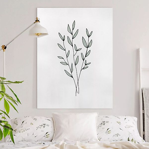 Leinwandbild Blumen - Hochformat Zweige Line Art günstig online kaufen