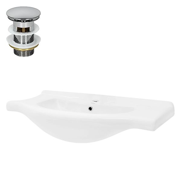 LuxeBath Waschbecken Keramik Weiß 86x21,5x51,5 cm inkl Ablaufgarnitur günstig online kaufen