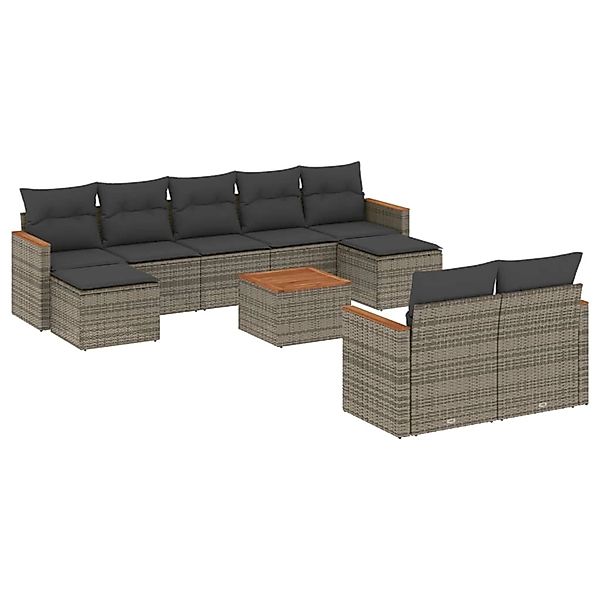 vidaXL 10-Tlg Garten-Sofagarnitur mit Kissen Grau Poly Rattan 3226410 günstig online kaufen