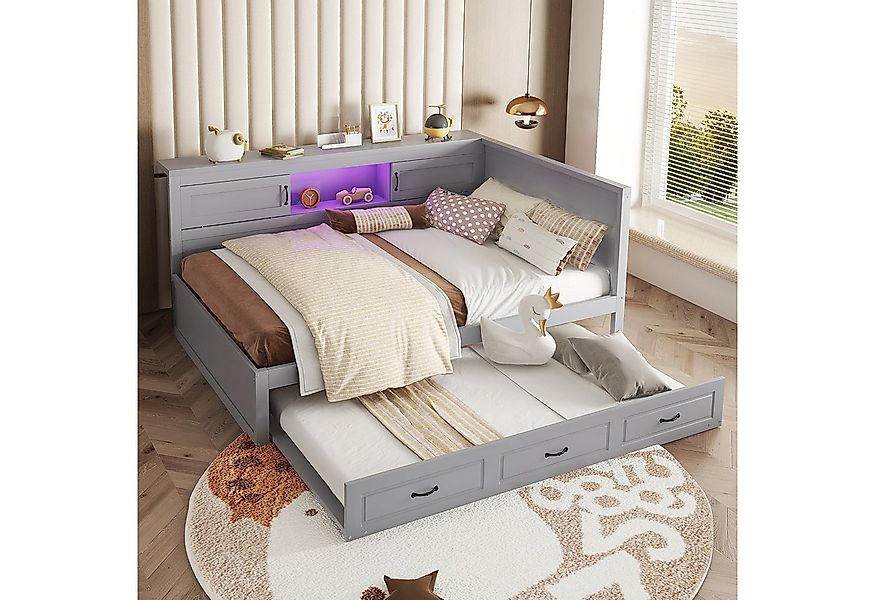 Flieks Daybett, LED Tagesbett Kinderbett 140x200cm Ausziehbett 90x190cm Lad günstig online kaufen