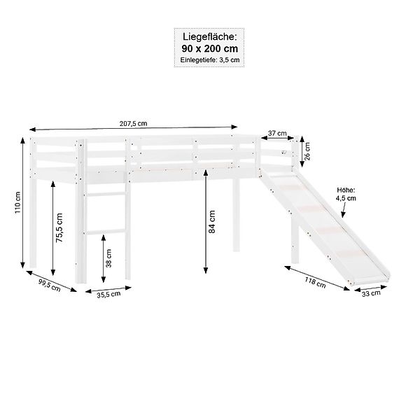 Homestyle4u Hochbett 90x200 Stockbett Vorhang Kinderbett günstig online kaufen