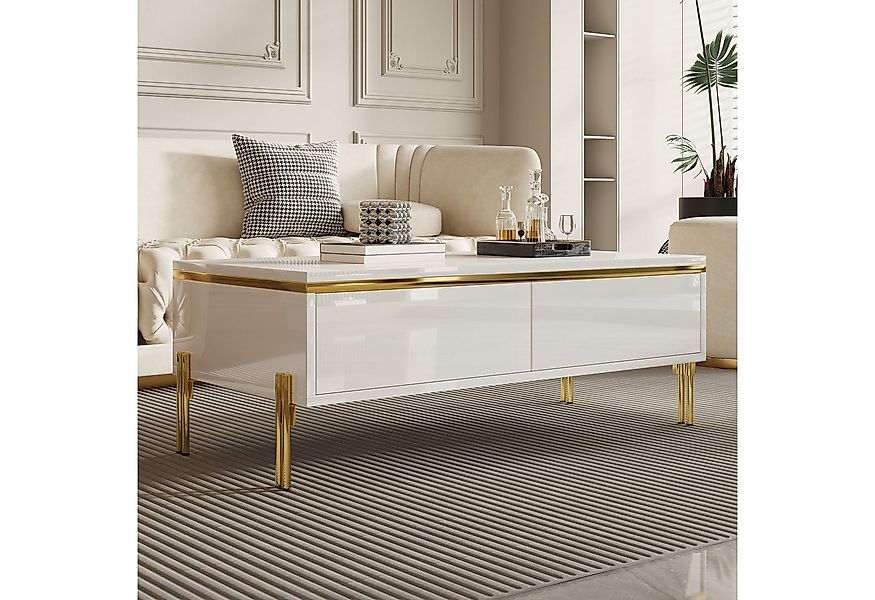 Merax Couchtisch hochglanz Sofatisch Beistelltisch mit goldenen Zierelement günstig online kaufen