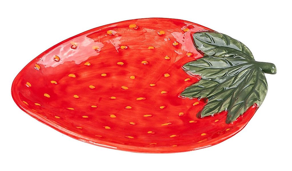 Levandeo® Dekoteller, Teller Erdbeere Keramik 26cm Erdbeerschale Sommer Obs günstig online kaufen