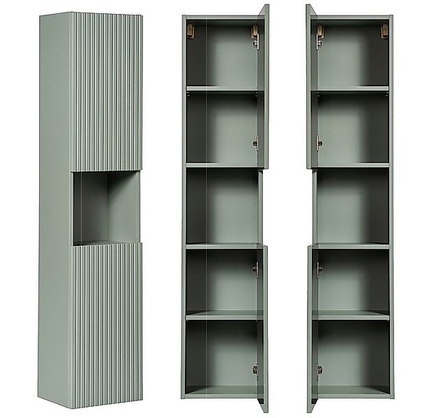 Lomadox Hochschrank NEWPORT-56-GREEN Badschrank, Schilfgrün mit gerillter F günstig online kaufen