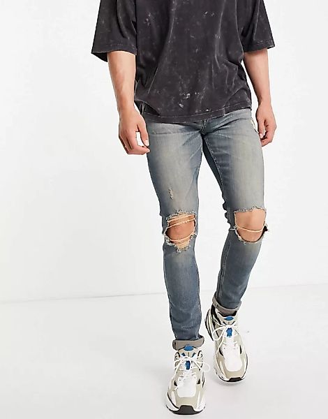 ASOS Dark Future – Eng geschnittene Jeans in getönter Waschung mit Zierriss günstig online kaufen