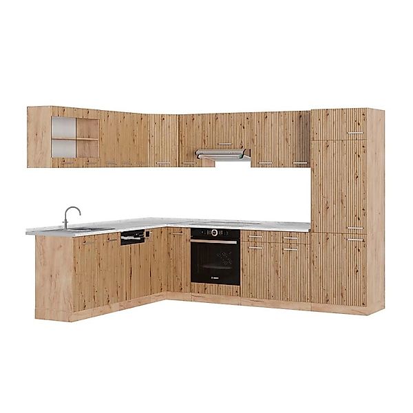 Vicco R-Line Eckküche Artisan-Eiche/Goldkraft Eiche 227 x 287 cm AP Marmor günstig online kaufen