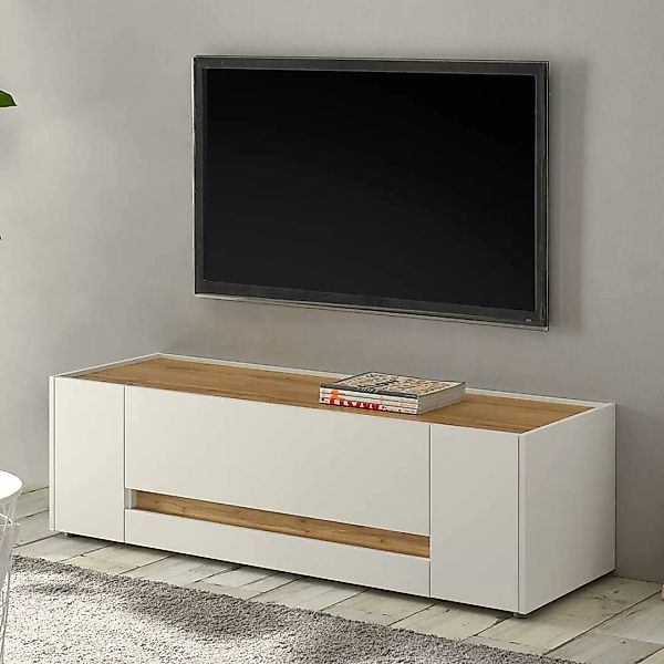 TV Unterschrank in Weiß und Wildeiche Optik 140 cm breit günstig online kaufen