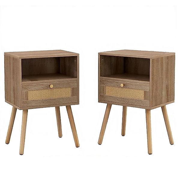 Costway Nachttisch Rattan 2er Set mit Massivholzbeinen günstig online kaufen