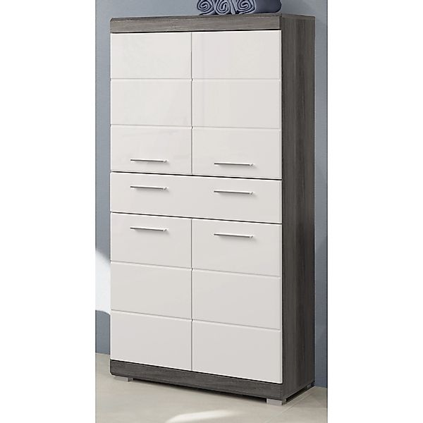 Inn.Furn Midischrank Weiß Hochglanz Grau 74 cm 4-türig Shawn günstig online kaufen