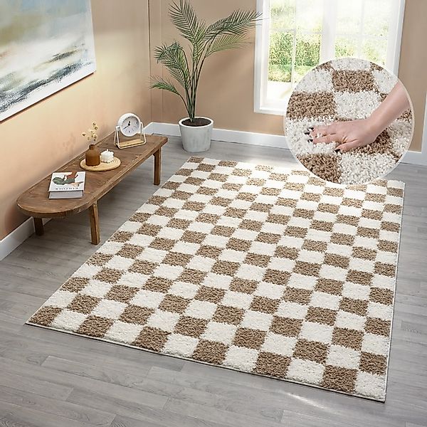 OTTO home Hochflor-Teppich »Kiiki«, rechteckig, 30 mm Höhe, Kariert, auffäl günstig online kaufen