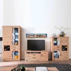 Wohnzimmer Anbauwand in Eichefarben und Anthrazit modern (vierteilig) günstig online kaufen