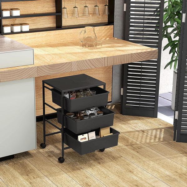 HOMCOM Servierwagen mit Rädern, 3-Lagerkörben und günstig online kaufen