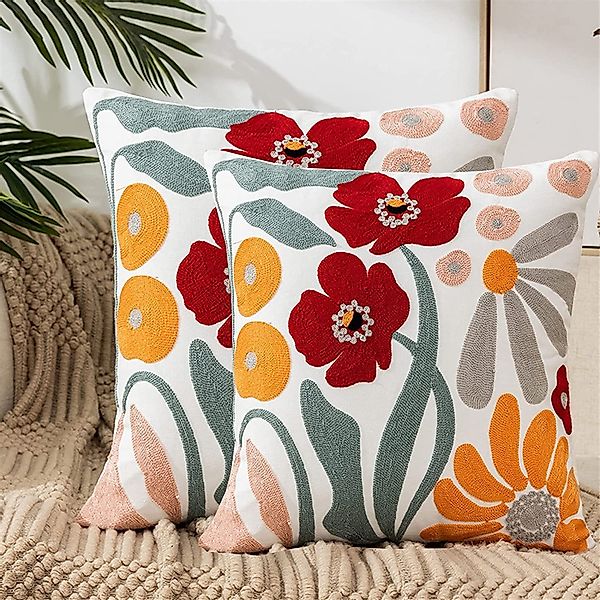 BYSURE Kissenbezüge Bestickte Blumen Kissenhülle 45x45cm, günstig online kaufen