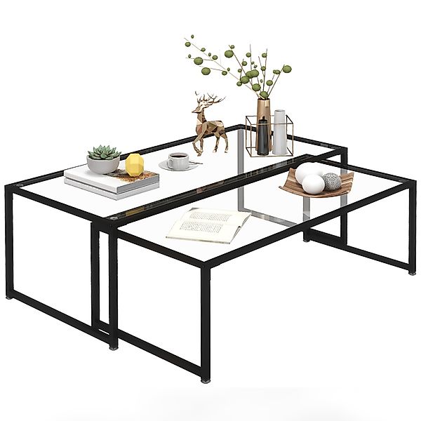 HOMCOM Couchtisch Satztisch, Glastisch, Sofatisch (Beistelltisch, günstig online kaufen