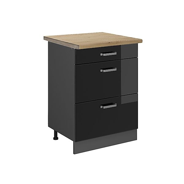 Vicco Küchenunterschrank R-Line Schwarz Hochglanz/Anthrazit 60 cm mit Schub günstig online kaufen