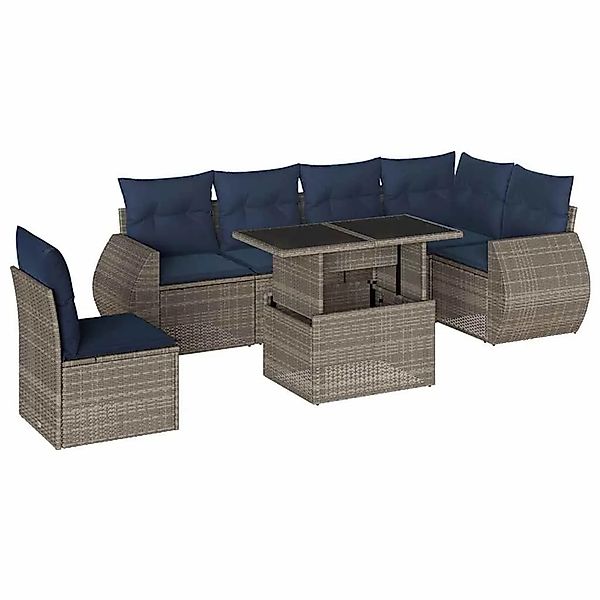 vidaXL 7-Tlg Gartensofa-Set mit Kissen Grau Polyrattan 3268571 günstig online kaufen